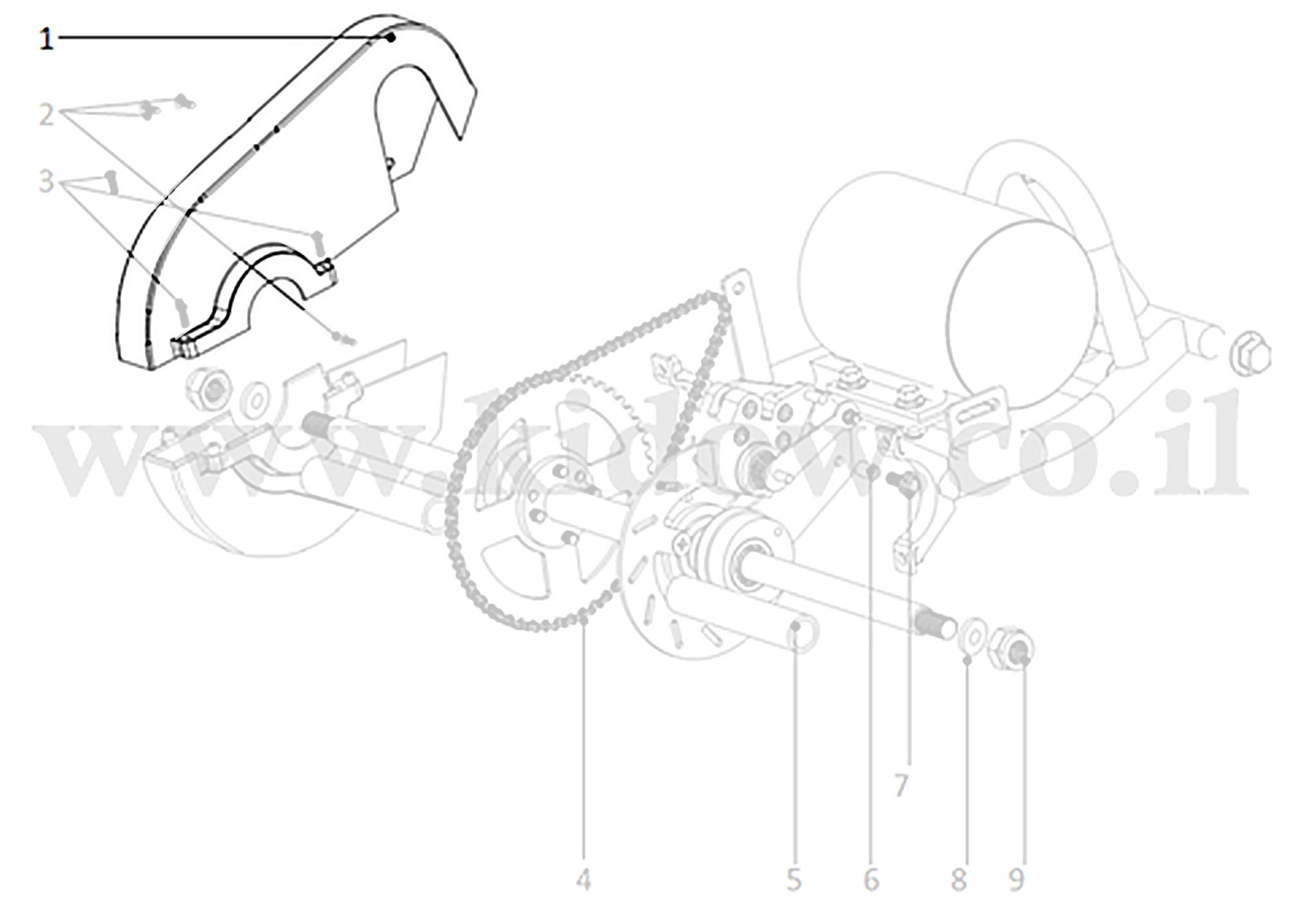 01-ציר אחורי חלק 2 - מכסה כיסוי שרשרת – KIDOW 485