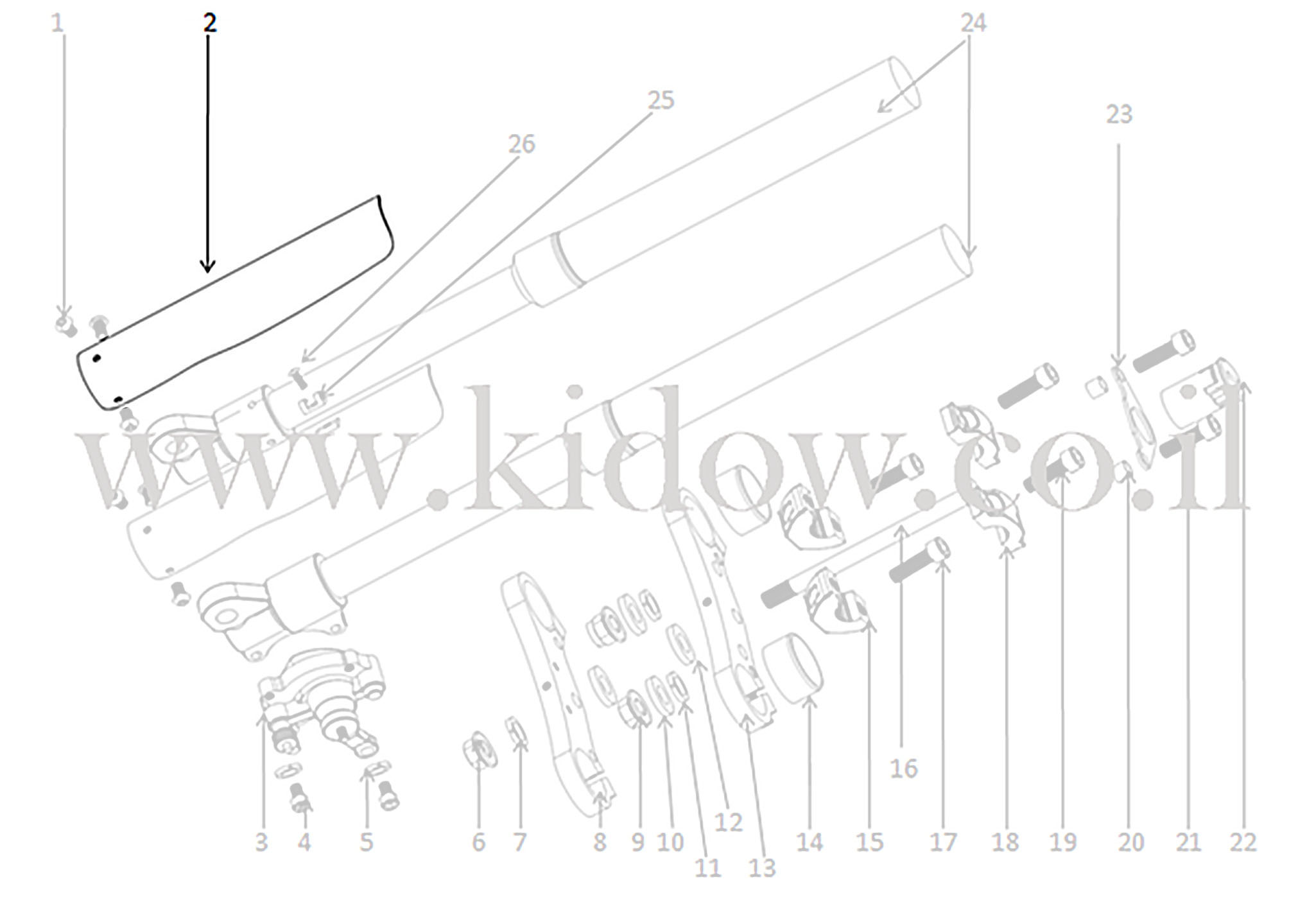 02-מזלג קדמי - כיסוי מזלג – KIDOW אופנוע חשמלי לילדים