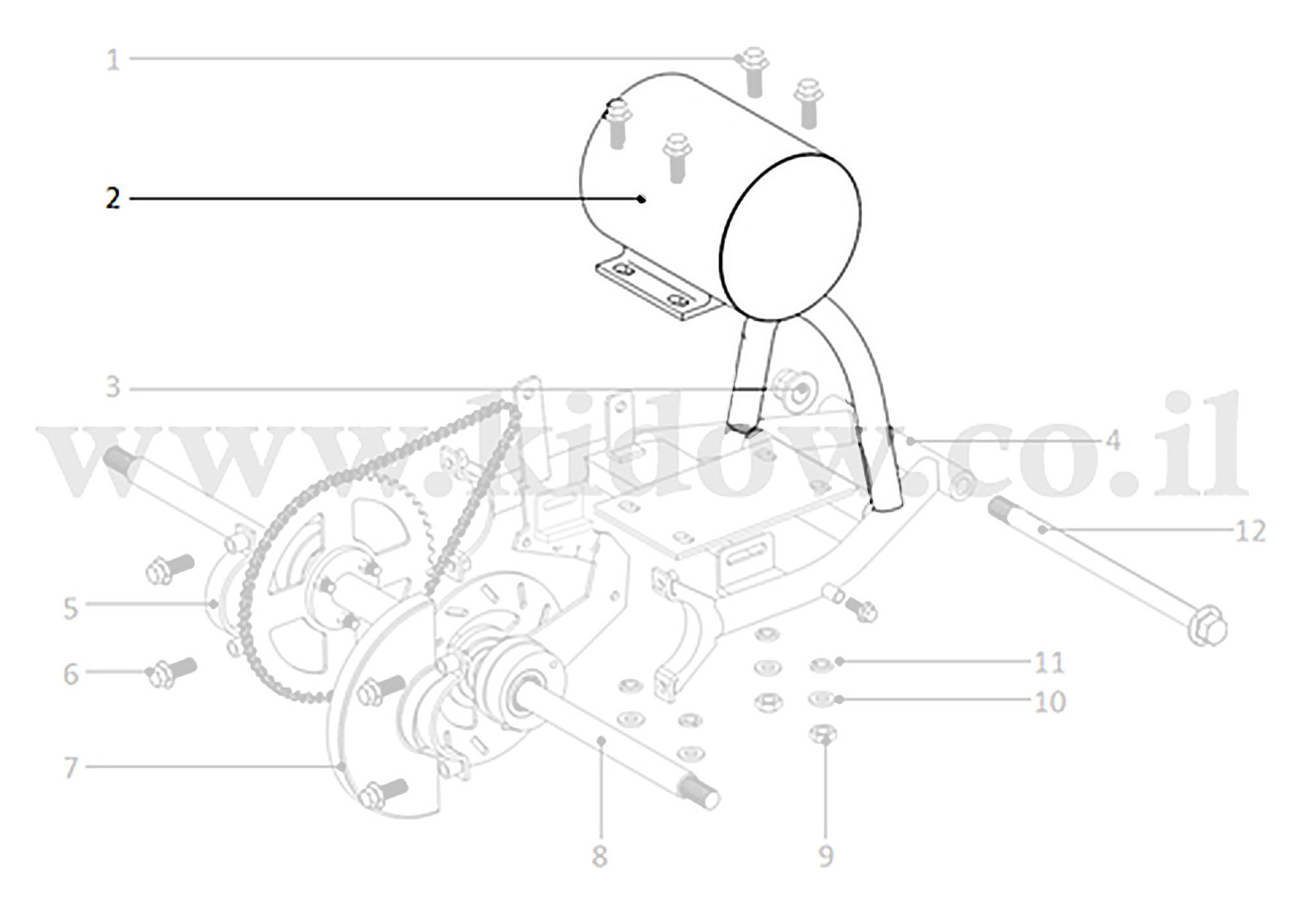 02-תושבת אחורית - 36V מנוע – KIDOW 485