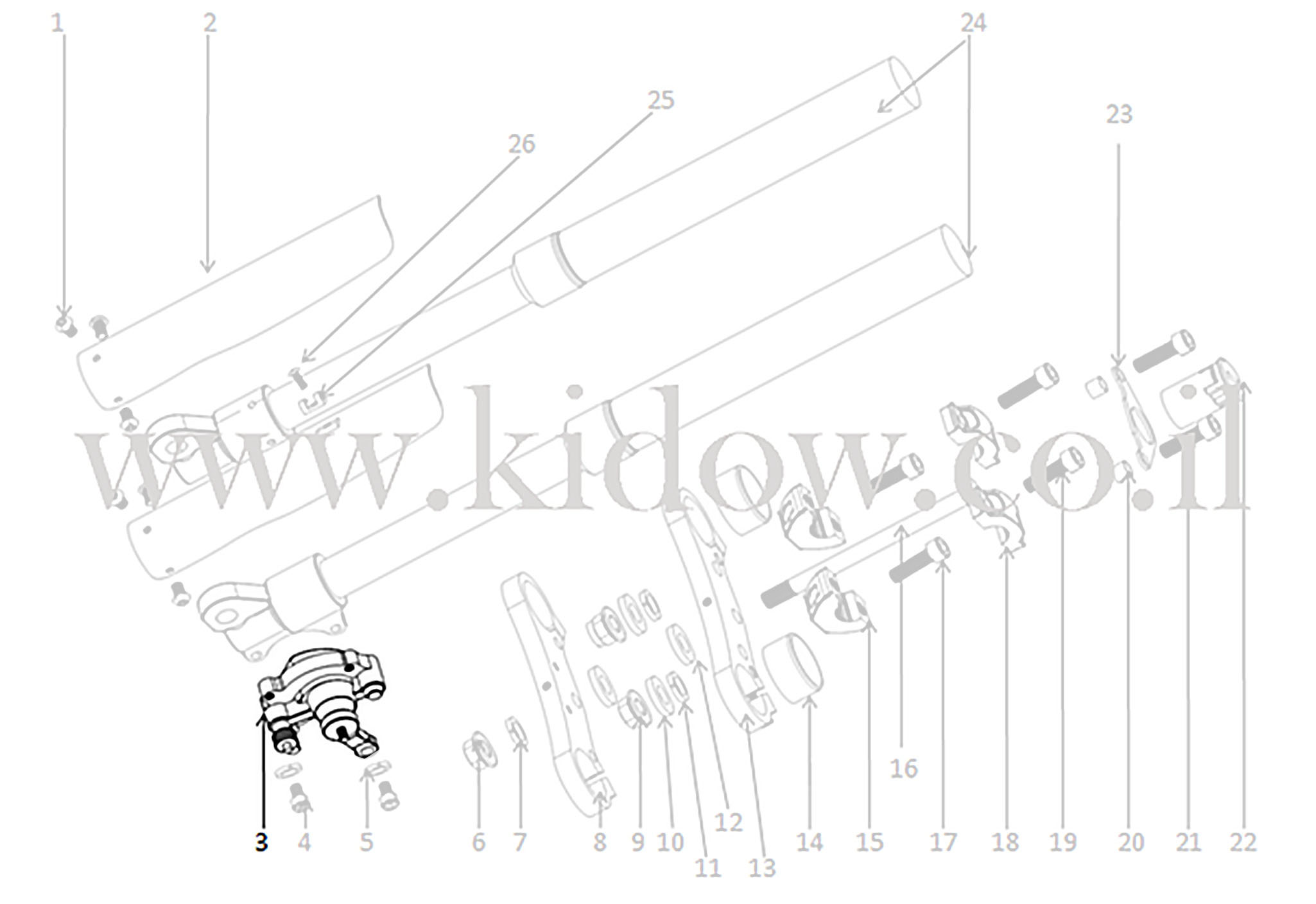 03-מזלג קדמי -קליפר קדמי – KIDOW אופנוע חשמלי לילדים