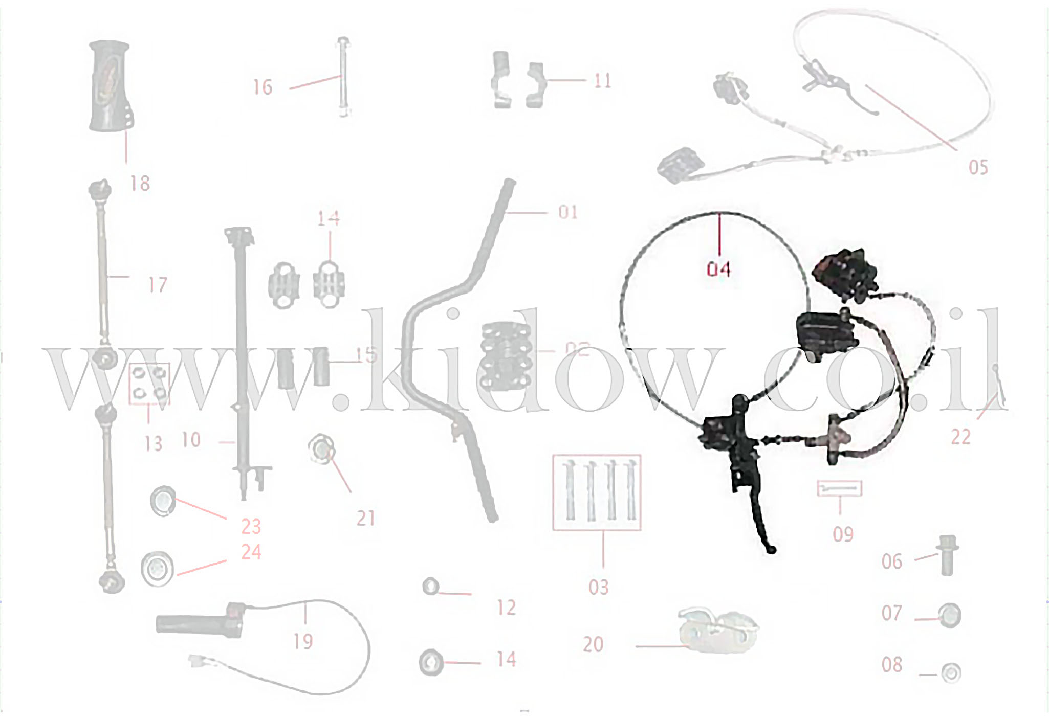 04-מכלול הכידון - ידית בלם הידראולי אחורי (שמאל) – KIDOW 1500