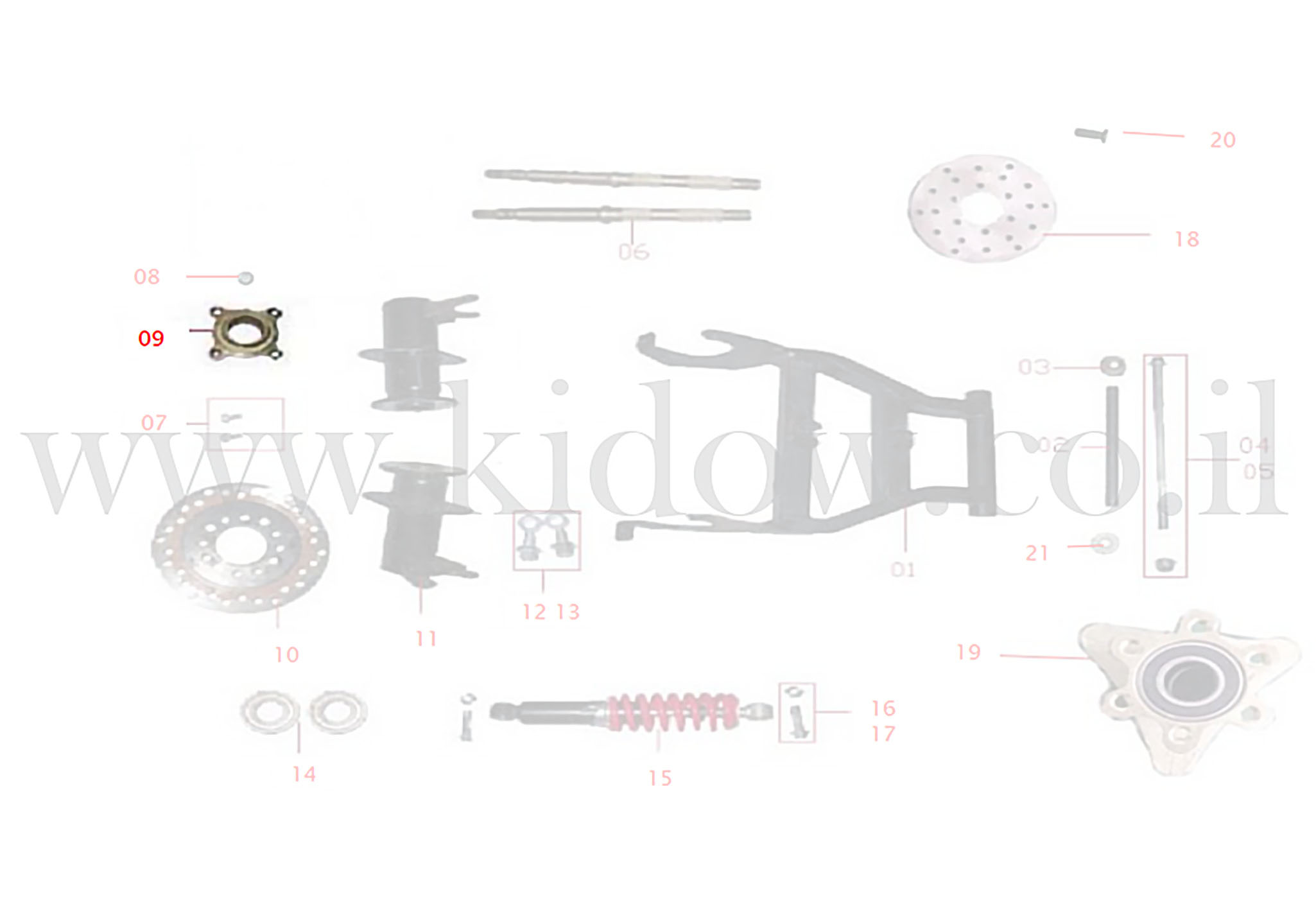 09-זרוע אחורית - תושבת קאליפר אחורי – KIDOW 1500