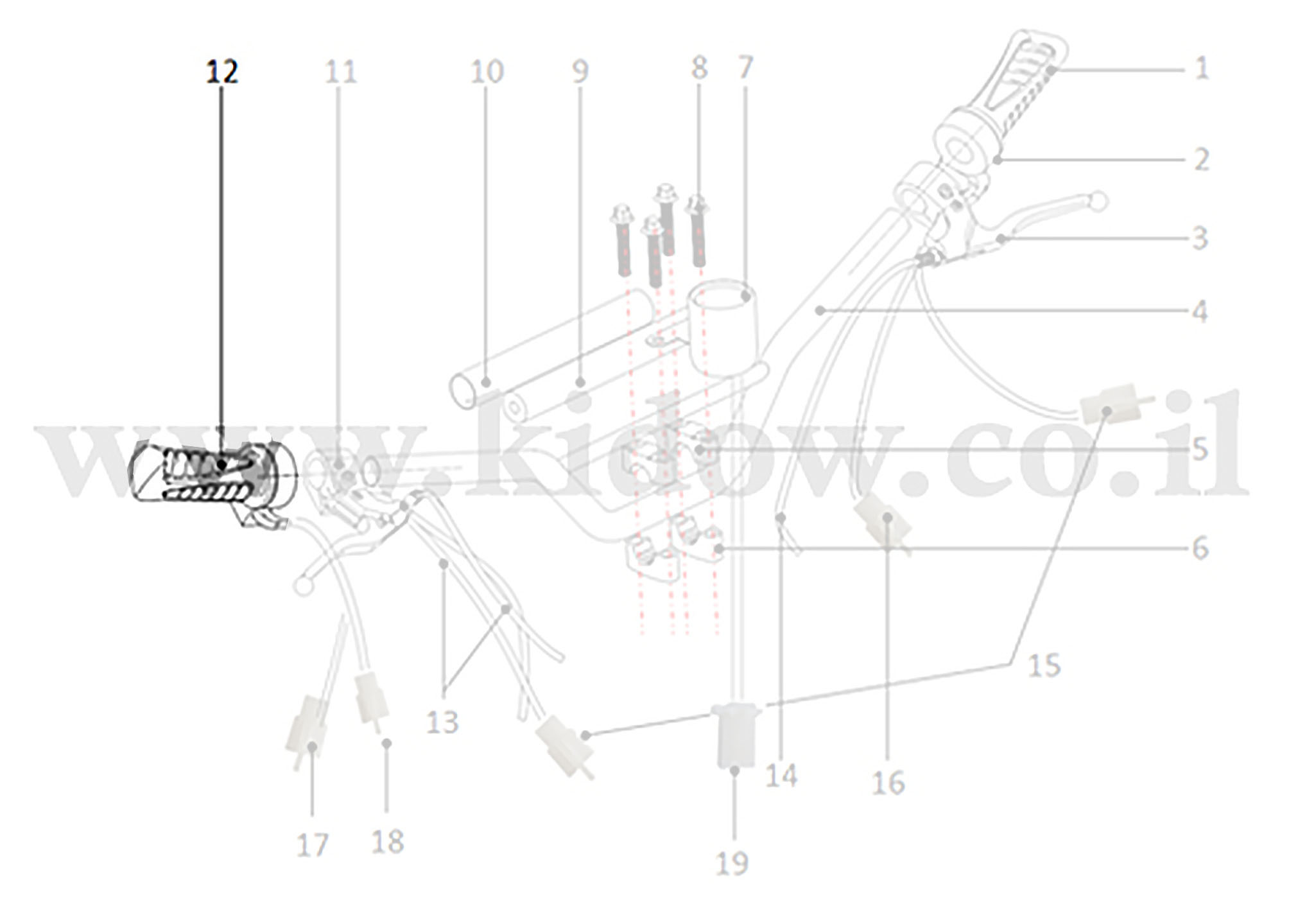 12-מכלול הכידון - ידית אחיזה גז צד ימני – KIDOW 485
