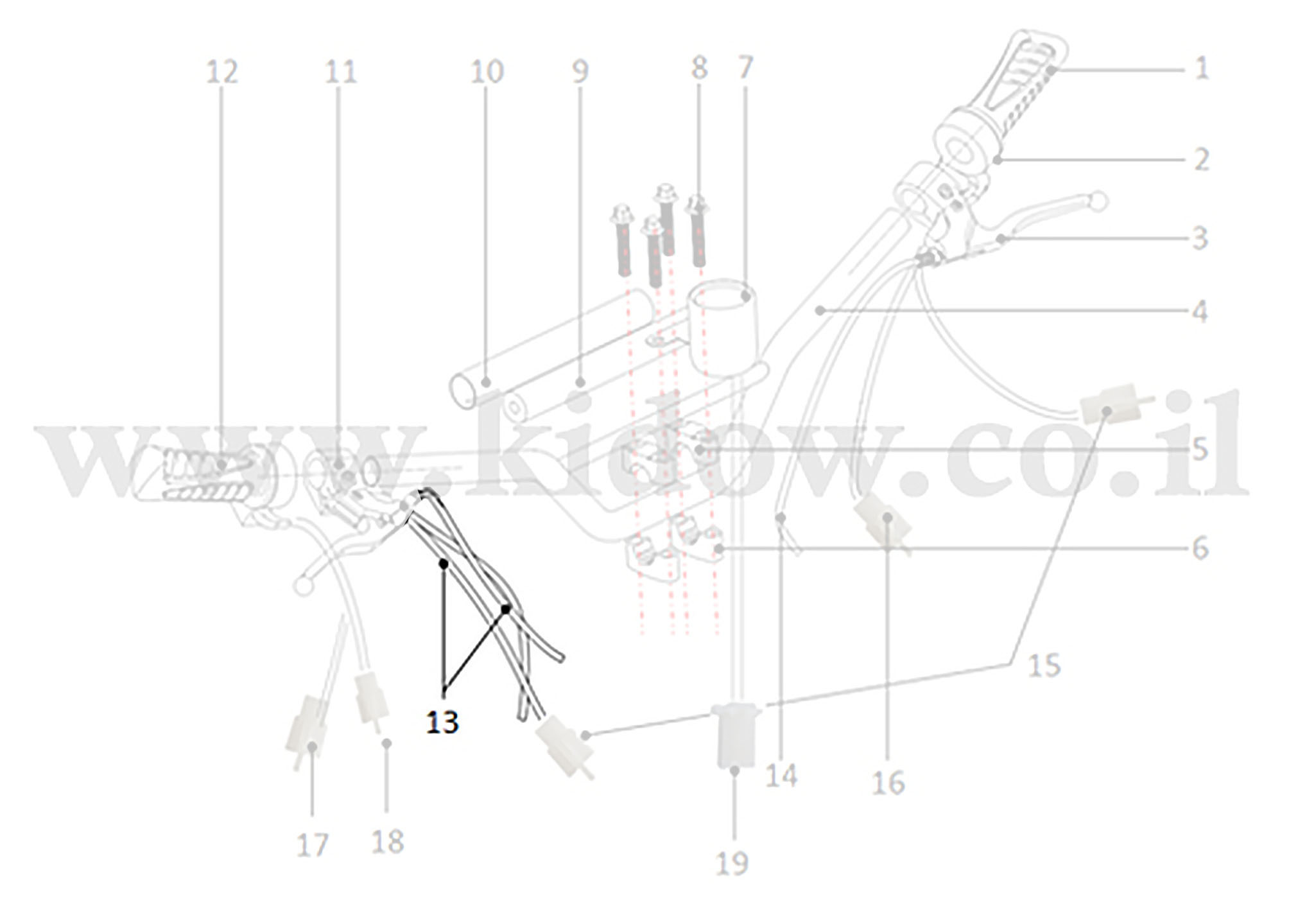 13-מכלול הכידון - כבל בלם קדמי – KIDOW 485