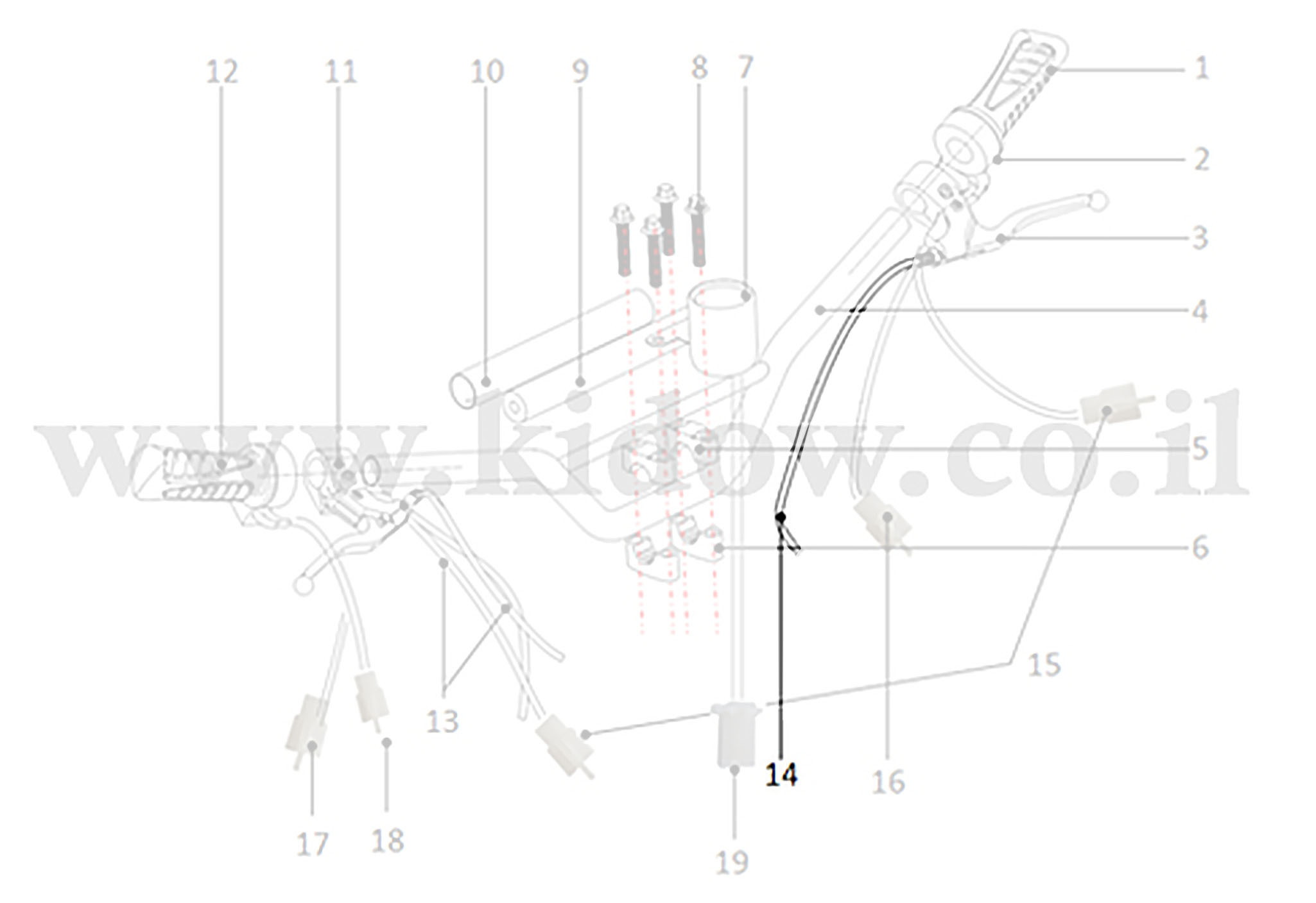 14-מכלול הכידון - כבל בלם אחורי – KIDOW 485