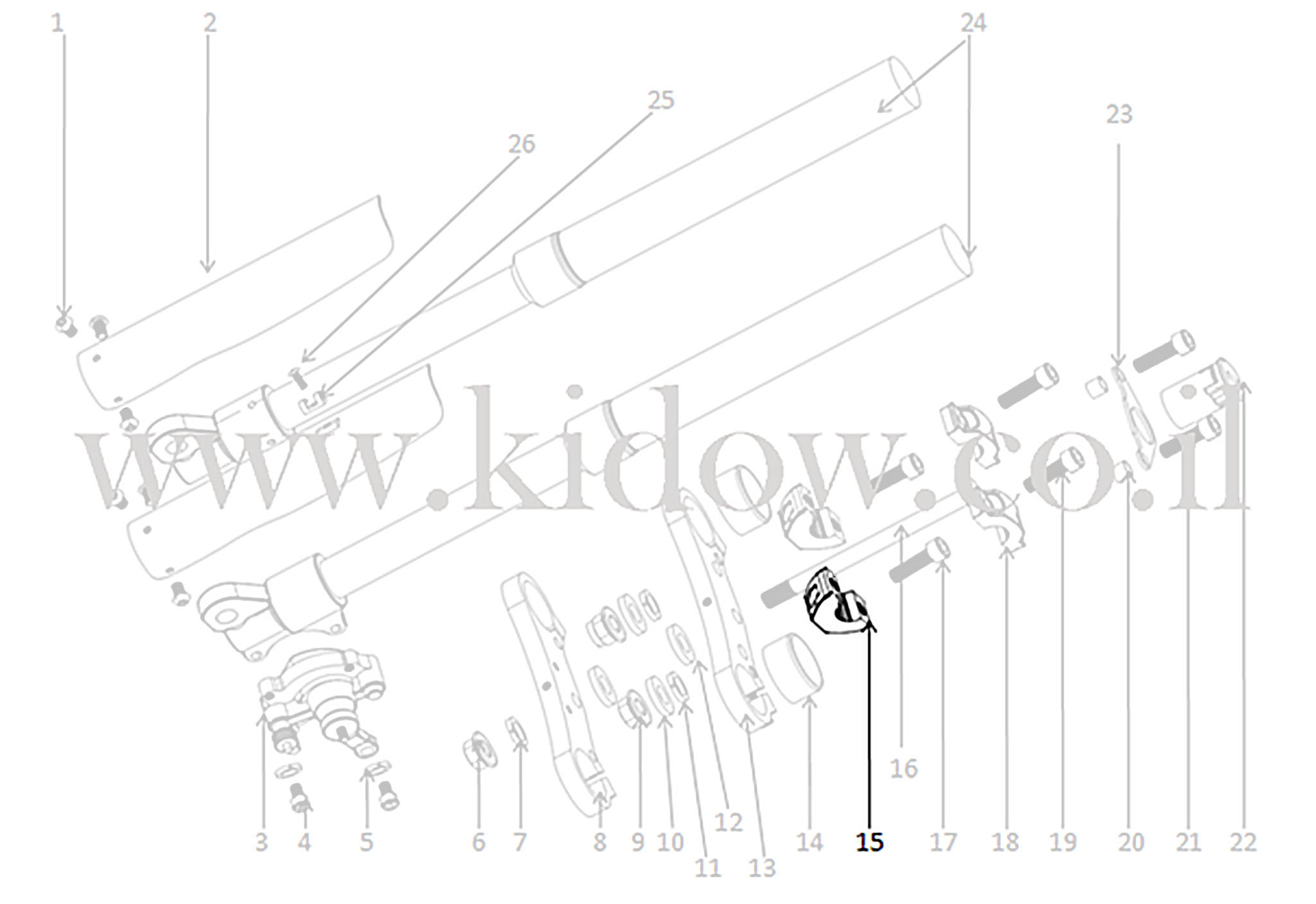 15-מזלג קדמי - מהדק כידון תחתון – KIDOW אופנוע חשמלי לילדים