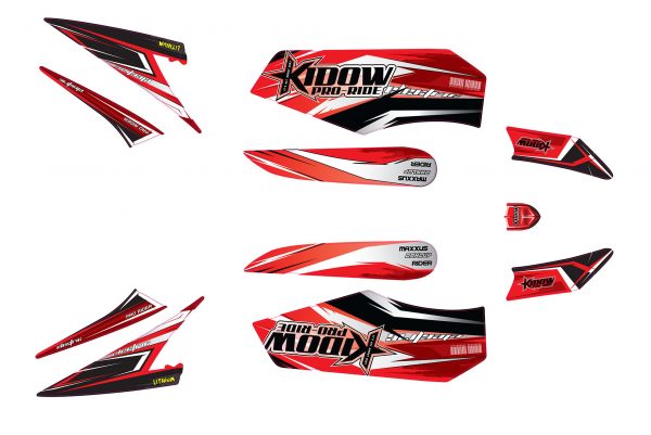 מדבקות בצבע אדום לטרקטורון קידאו מדגם 1800 KIDOW